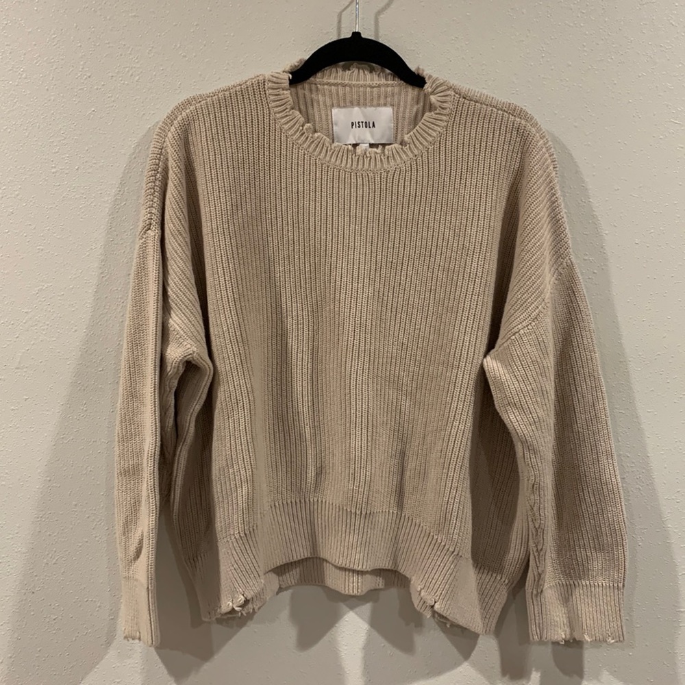 PISTOLA CREWNECK EVA SWEATER KNITTED BEIGE SIZE S distress